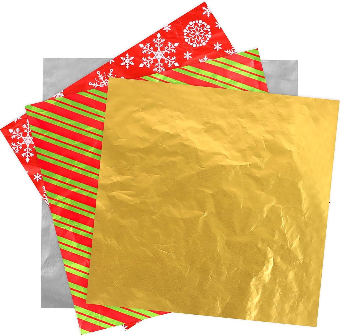 FOIMAS Christmas Foil Candy Wrappers, 200 PCS Christmas candy wrappers Aluminum Tin 8 x 8 Inches Chocolate Bar for Xmas Wedding Birthday Homemade Candy Caramels Packaging Wrapping Party Favors