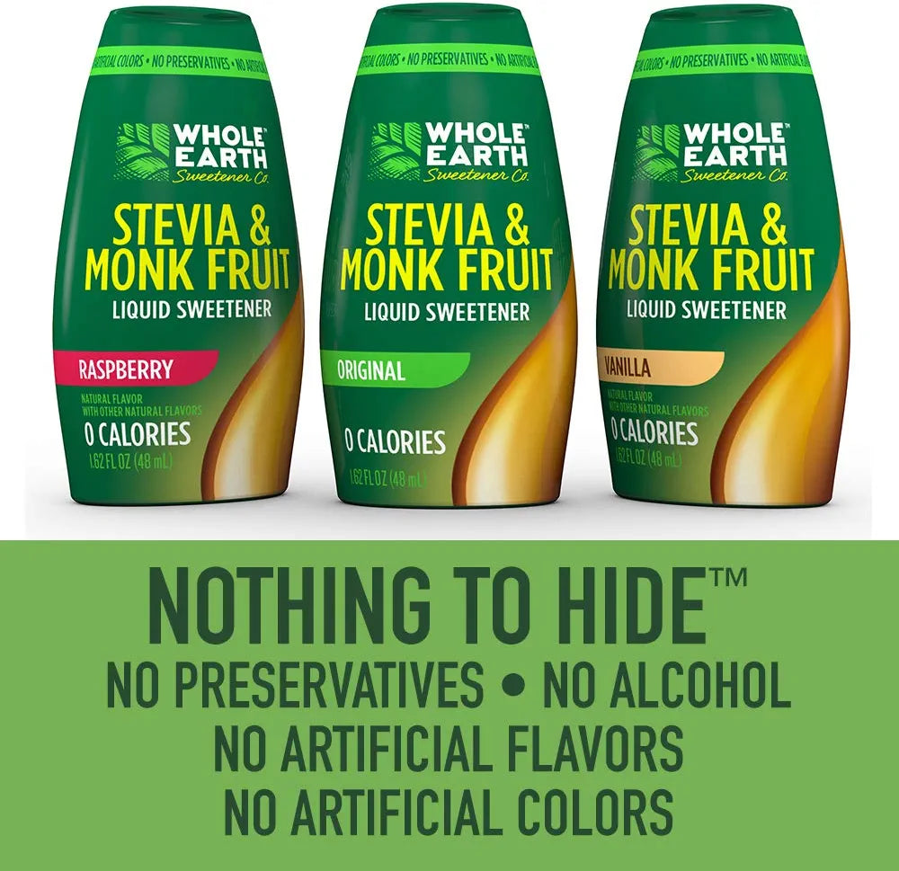 Whole Earth Stevia & Monk Fruit Liquid Sweetener, Original, 1.62 Fl Oz (Pack of 2)